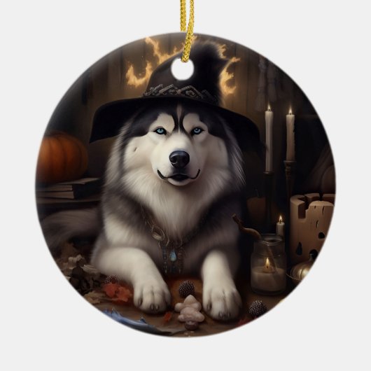 Alaskan Malamute Pumpkins Halloween Scary Keramisch Ornament (Voorkant)