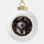 Alaskan Malamute Pumpkins Halloween Scary Keramische Bal Ornament (Voorkant)