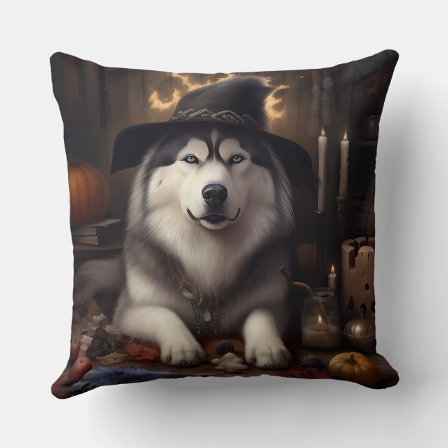 Alaskan Malamute Pumpkins Halloween Scary Kussen (Achterkant)