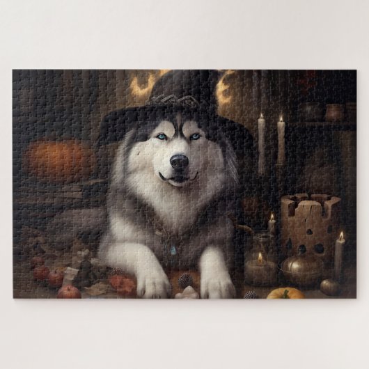 Alaskan Malamute Pumpkins Halloween Scary Legpuzzel (Horizontaal)