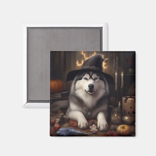 Alaskan Malamute Pumpkins Halloween Scary Magneet (Voorkant / Achterkant)