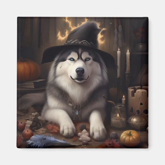 Alaskan Malamute Pumpkins Halloween Scary Magneet (Voorkant)