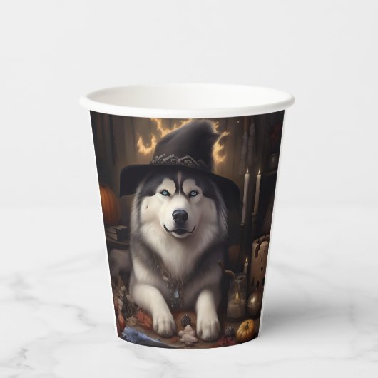 Alaskan Malamute Pumpkins Halloween Scary Papieren Bekers (Voorkant)
