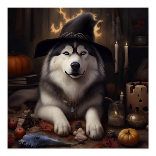 Alaskan Malamute Pumpkins Halloween Scary Perfect Poster (Voorkant)