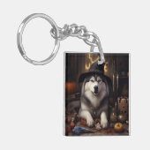 Alaskan Malamute Pumpkins Halloween Scary Sleutelhanger (Voorkant Links)