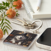 Alaskan Malamute Pumpkins Halloween Scary Sleutelhanger (Voorkant Rechts)