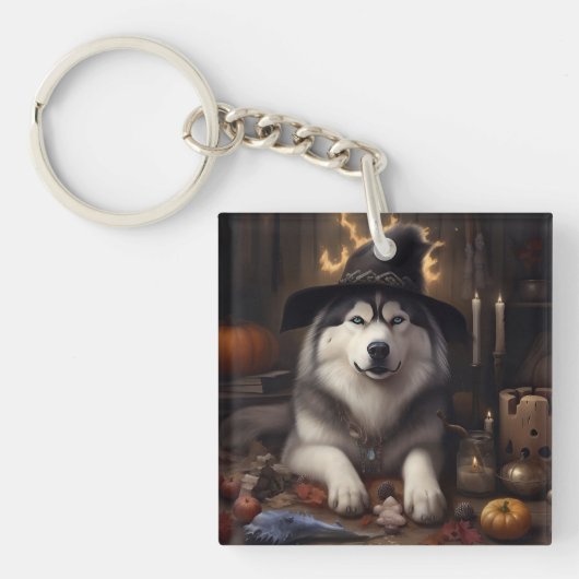 Alaskan Malamute Pumpkins Halloween Scary Sleutelhanger (Voorkant)