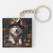 Alaskan Malamute Pumpkins Halloween Scary Sleutelhanger (Achterkant)