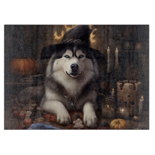 Alaskan Malamute Pumpkins Halloween Scary Snijplank (Voorkant)