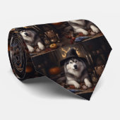 Alaskan Malamute Pumpkins Halloween Scary Stropdas (Opgerold)