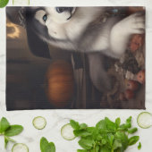 Alaskan Malamute Pumpkins Halloween Scary Theedoek (Gevouwen)