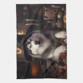 Alaskan Malamute Pumpkins Halloween Scary Theedoek (Verticaal)