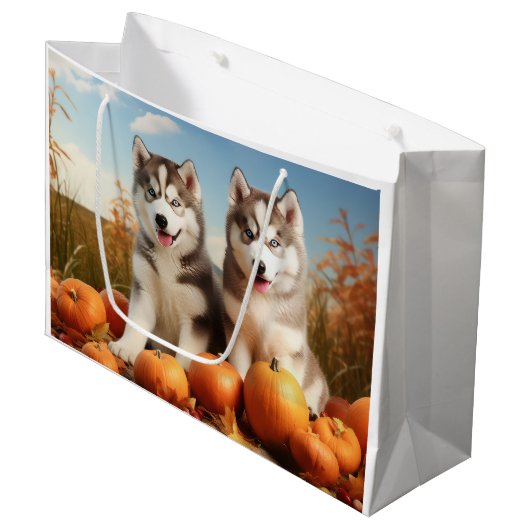 Alaskan Malamute Puppy Herfst Delight Pompoen Groot Cadeauzakje (Voorkant Gekanteld)