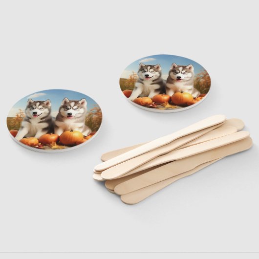 Alaskan Malamute Puppy Herfst Delight Pompoen Handwaaier (Niet-gemonteerd)