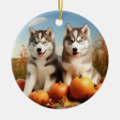 Alaskan Malamute Puppy Herfst Delight Pompoen Keramisch Ornament (Voorkant)