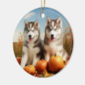 Alaskan Malamute Puppy Herfst Delight Pompoen Keramisch Ornament (Links)