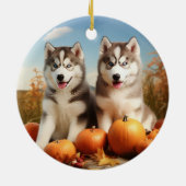 Alaskan Malamute Puppy Herfst Delight Pompoen Keramisch Ornament (Achterkant)
