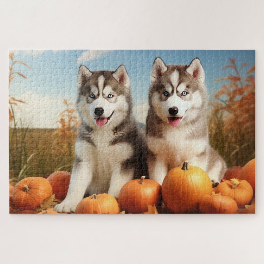 Alaskan Malamute Puppy Herfst Delight Pompoen Legpuzzel (Horizontaal)