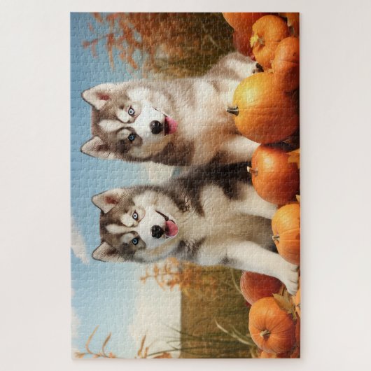 Alaskan Malamute Puppy Herfst Delight Pompoen Legpuzzel (Verticaal)