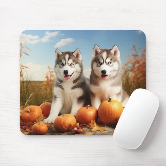Alaskan Malamute Puppy Herfst Delight Pompoen Muismat (Met muis)