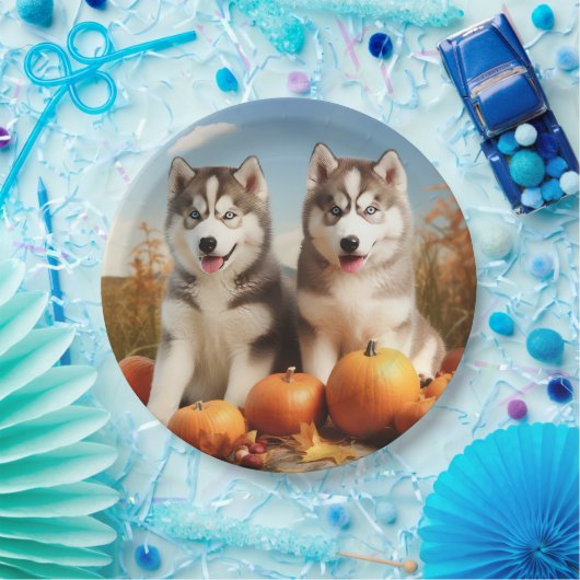 Alaskan Malamute Puppy Herfst Delight Pompoen Papieren Bordje (Feest)
