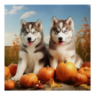Alaskan Malamute Puppy Herfst Delight Pompoen Perfect Poster
