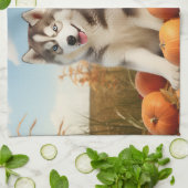 Alaskan Malamute Puppy Herfst Delight Pompoen Theedoek (Gevouwen)