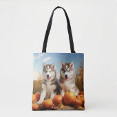 Alaskan Malamute Puppy Herfst Delight Pompoen Tote Bag (Voorkant)