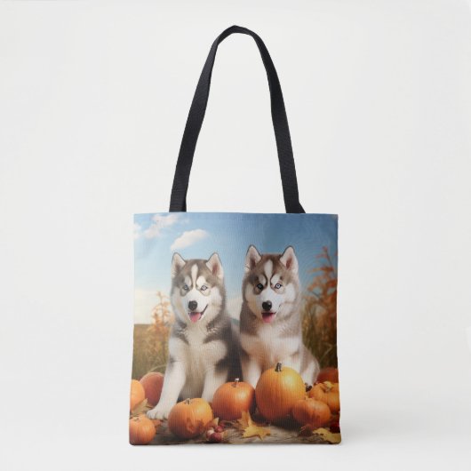 Alaskan Malamute Puppy Herfst Delight Pompoen Tote Bag (Voorkant)