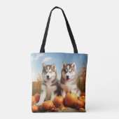 Alaskan Malamute Puppy Herfst Delight Pompoen Tote Bag (Achterkant)