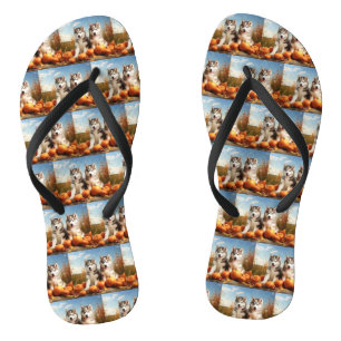 Alaskan Malamute Puppy Herfstpracht Pompoen Teenslippers