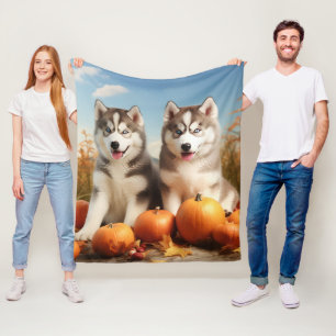 Alaskan Malamute Puppy Herfstvreugde Pompoen Fleece Deken