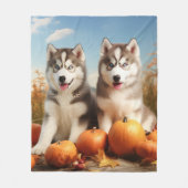 Alaskan Malamute Puppy Herfstvreugde Pompoen Fleece Deken (Voorkant)