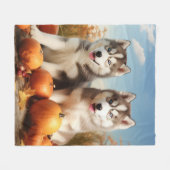 Alaskan Malamute Puppy Herfstvreugde Pompoen Fleece Deken (Voorkant (Horizontaal))