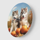 Alaskan Malamute Puppy Herfstvreugde Pompoen Grote Klok (Hoek)