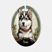 Alaskan Malamute Puppy's Eerste Kerst Ornament (Voorkant links)