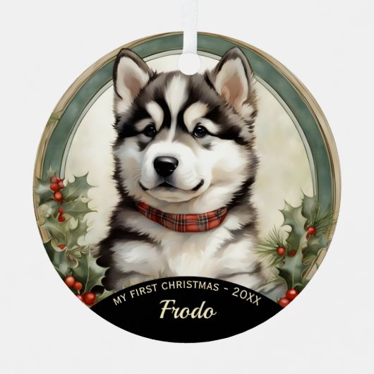 Alaskan Malamute Puppy's Eerste Kerst Ornament (Voorkant)