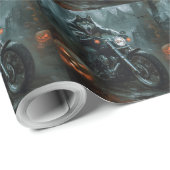 Alaskan Malamute Riding Motorcycle Halloween Eng Cadeaupapier (Rol Hoek)