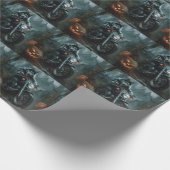 Alaskan Malamute Riding Motorcycle Halloween Eng Cadeaupapier (Hoek)