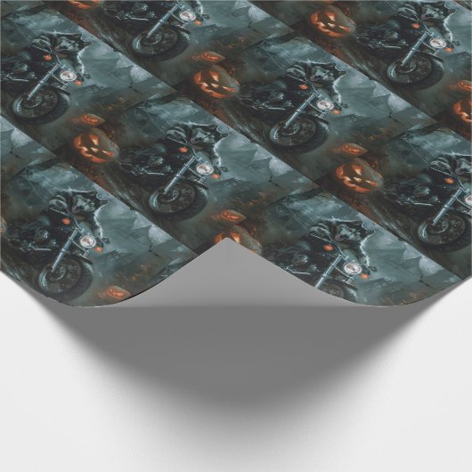 Alaskan Malamute Riding Motorcycle Halloween Eng Cadeaupapier (Hoek)