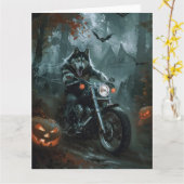 Alaskan Malamute Riding Motorcycle Halloween Eng Kaart (Gele Bloem)