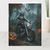 Alaskan Malamute Riding Motorcycle Halloween Eng Kaart (Voorkant)