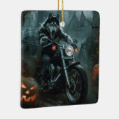 Alaskan Malamute Riding Motorcycle Halloween Eng Keramisch Ornament (Rechts)