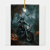 Alaskan Malamute Riding Motorcycle Halloween Eng Keramisch Ornament (Achterkant)