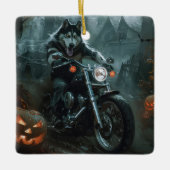 Alaskan Malamute Riding Motorcycle Halloween Eng Keramisch Ornament (Voorkant)