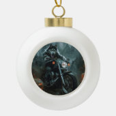 Alaskan Malamute Riding Motorcycle Halloween Eng Keramische Bal Ornament (Voorkant)