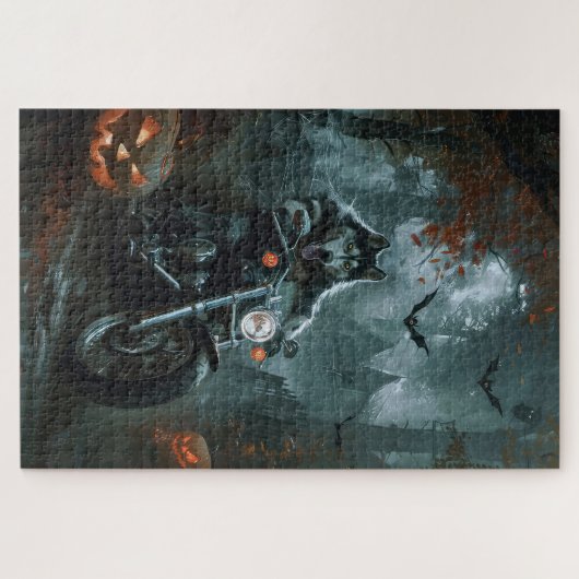 Alaskan Malamute Riding Motorcycle Halloween Eng Legpuzzel (Horizontaal)