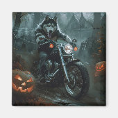 Alaskan Malamute Riding Motorcycle Halloween Eng Magneet (Voorkant)