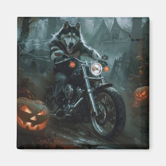 Alaskan Malamute Riding Motorcycle Halloween Eng Magneet