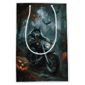 Alaskan Malamute Riding Motorcycle Halloween Eng Medium Cadeauzakje (Voorkant)
